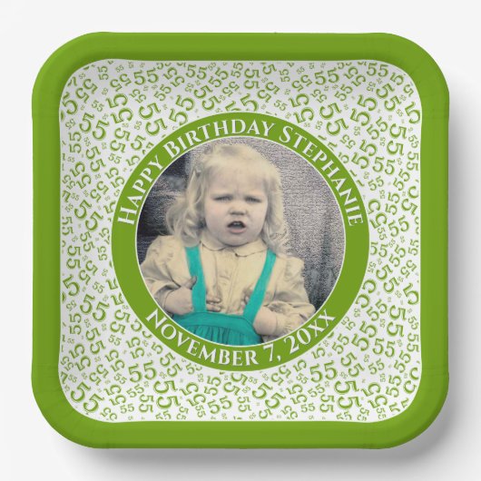Your Photo 55 Random Number Pattern Green/White  Pappteller (Vorderseite)