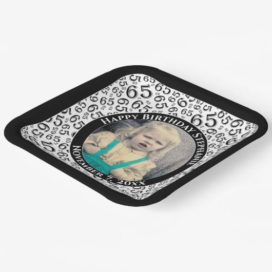 Your Photo 65 Random Number Pattern Black/White  Pappteller (Gewinkelt)