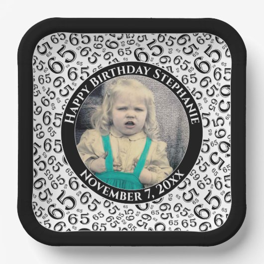 Your Photo 65 Random Number Pattern Black/White Pappteller (Vorderseite)
