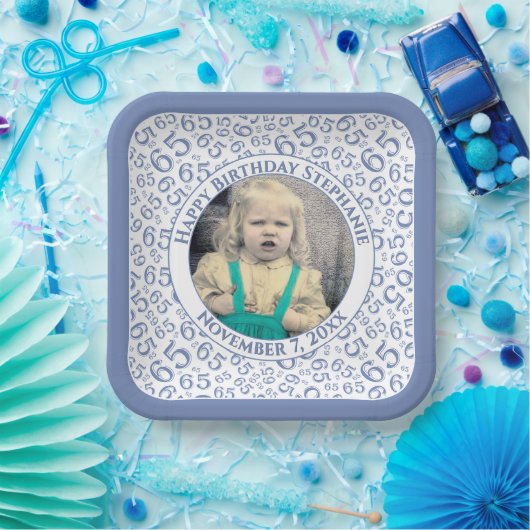 Your Photo 65 Random Number Pattern Blue/White Pappteller (Party)