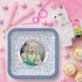 Your Photo 65 Random Number Pattern Blue/White Pappteller (Party)