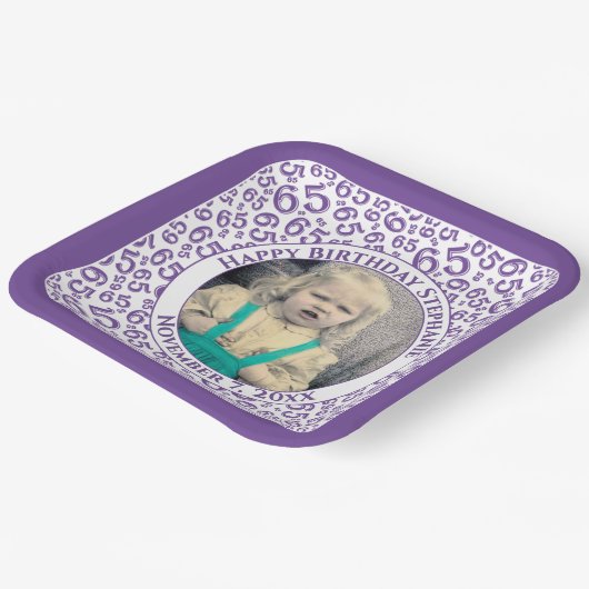 Your Photo 65 Random Number Pattern Purple/White Pappteller (Gewinkelt)