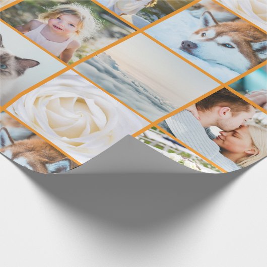 Your Photo Custom Grid Collage Orange Geschenkpapier (Ecke)
