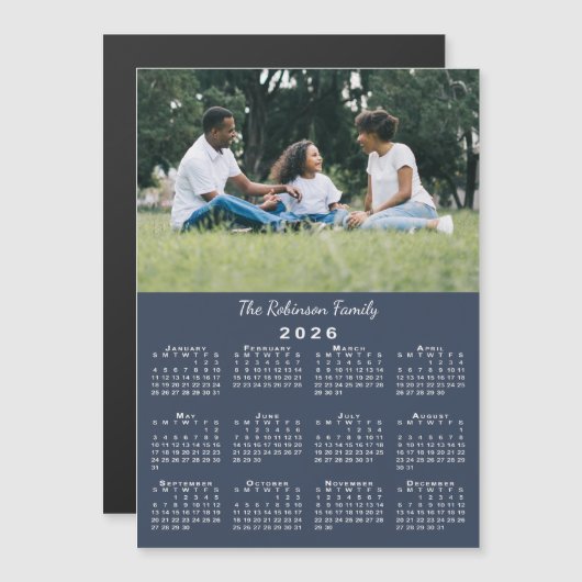 Your Photo Name Custom Blue 2026 Calendar Magnet (Vorne/Hinten)