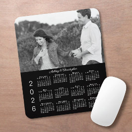Your Photo Names Personalized Black 2026 Calendar Mousepad
