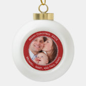 Your Photo Red Knit Graphic Pattern Picture Frame Keramik Kugel-Ornament (Vorderseite)