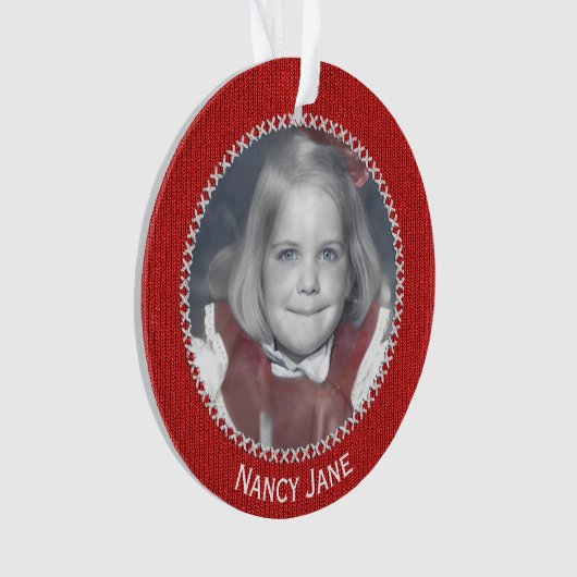 Your Photo Red Knit Pattern Picture Frame Ornament (Vorderseite)