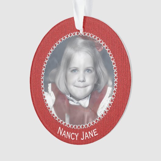 Your Photo Red Knit Pattern Picture Frame Ornament (Vorderseite)