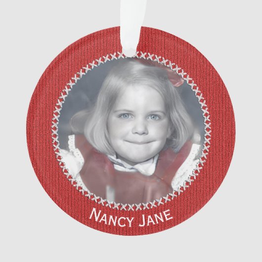 Your Photo Red Knit Pattern Picture Frame Ornament (Vorderseite)