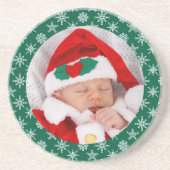 Your Photo Santa Baby Green Background Snowflakes Getränkeuntersetzer (Vorne)