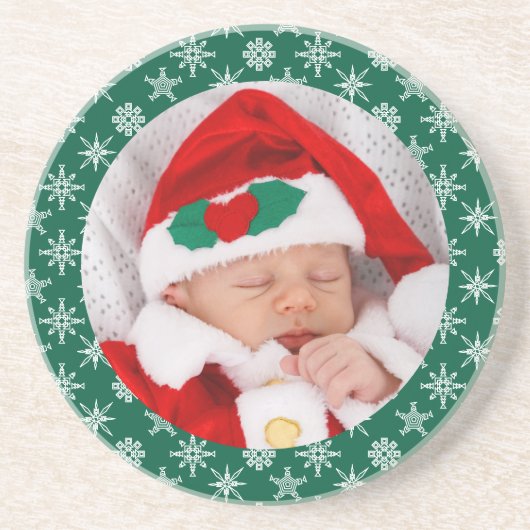 Your Photo Santa Baby Green Background Snowflakes Getränkeuntersetzer (Vorne)