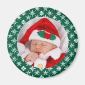 Your Photo Santa Baby Green Background Snowflakes Magnet (Vorne)
