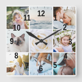 Your Photos Custom Modern Collage Simple Quadratische Wanduhr