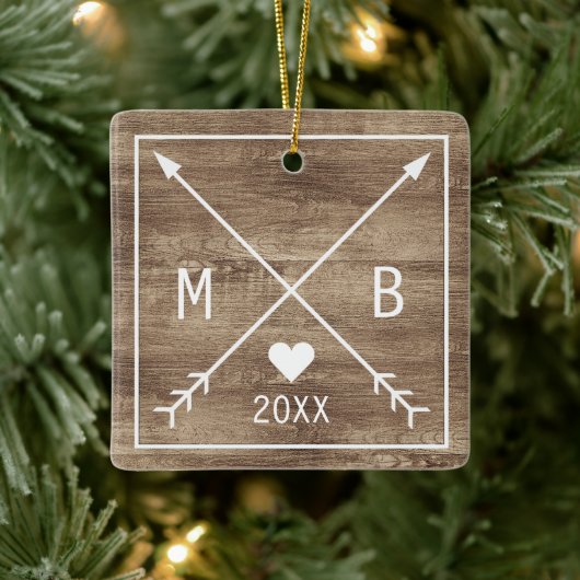 Your Rustic Elegant Monogrammed Love Heart Arrows Keramikornament (Baum)