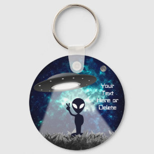 Your Text Alien Peace Sign UFO Planet Blue Galaxy  Schlüsselanhänger