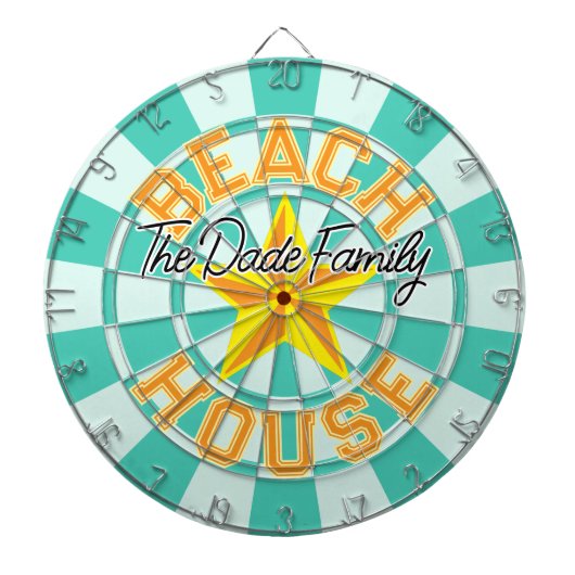 Your Text Beach House Aquamarine Color Yellow Star Dartscheibe (vorne)
