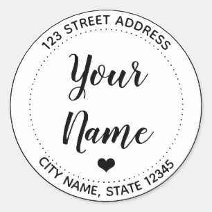 Your Text Heart Return Address Round Sticker 