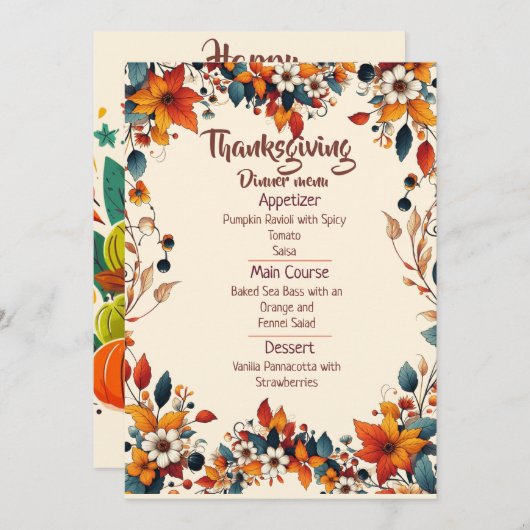 YOUR THANKSGIVING DINNER WITH A CUSTOMIZED MENU MENÜKARTE (Vorne/Hinten)