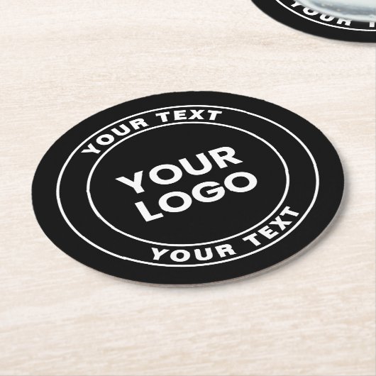 Your Uploaded Logo + Bold Circular Text Runder Pappuntersetzer (Angewinkelt)