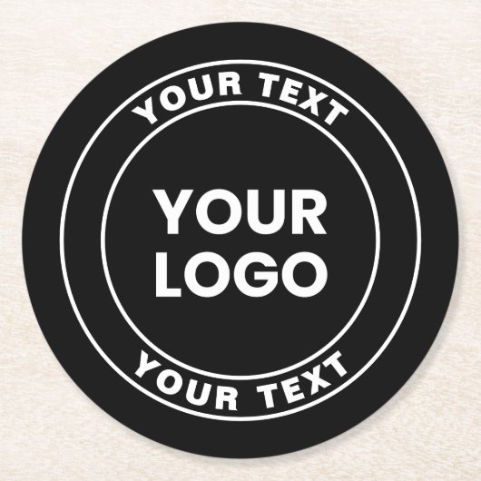 Your Uploaded Logo + Bold Circular Text  Runder Pappuntersetzer (Vorderseite)