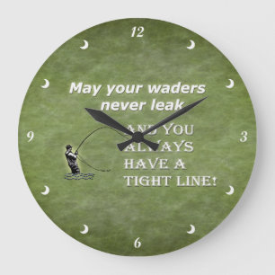 Your waders Tight Line; Fly fishing quote Große Wanduhr