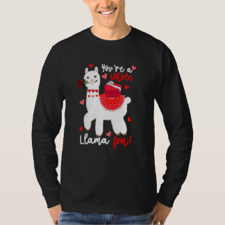 You're A Whole Llama Fun Valentine Llama Flowers F T-Shirt