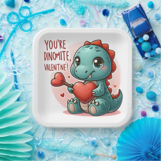 Youre Dinomite Valentine Niedlich Dinosaurier Lieb Pappteller (Party)