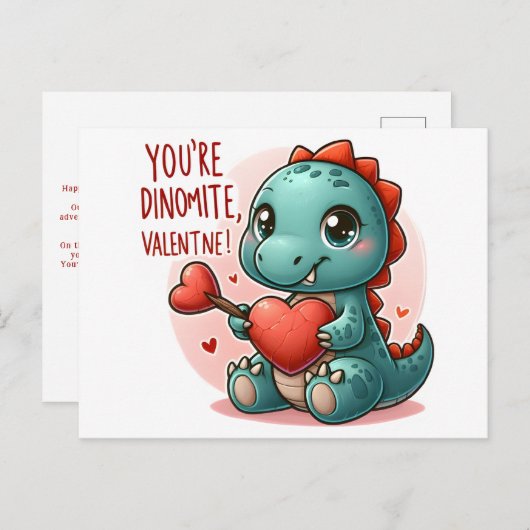 Youre Dinomite Valentine Niedlich Dinosaurier Lieb Postkarte (Vorne/Hinten)