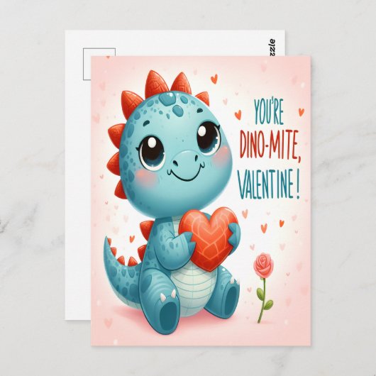 Youre Dinomite Valentine Niedlich Dinosaurier Lieb Postkarte (Vorne/Hinten)