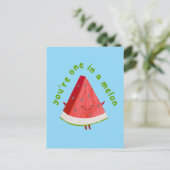 Your'e One in a Melon Cute Funny Watermelon Pun  Postkarte (Stehend Vorderseite)