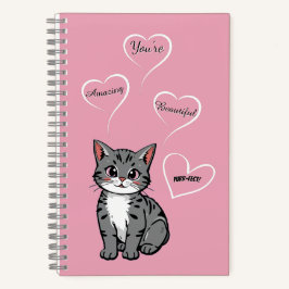 You're Purr-fect Animated Cat and Hearts Pink Notizblock