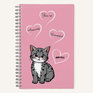 You're Purr-fect Animated Cat and Hearts Pink Notizblock