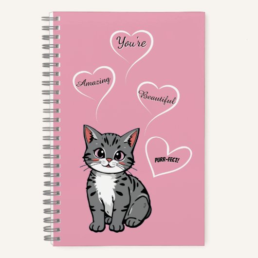 You're Purr-fect Animated Cat and Hearts Pink Notizblock (Vorderseite)