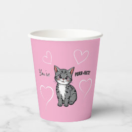 You're Purr-fect Animated Cat and Hearts Pink Pappbecher