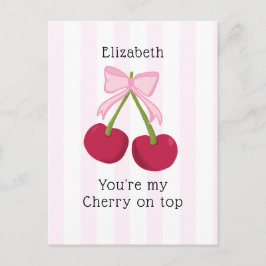 You're the Cherry on Top Coquette Stripes Pink Postkarte