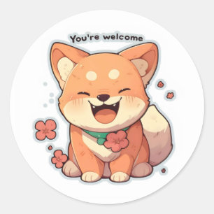 You're Welcome Happy Dog Anime Runder Aufkleber
