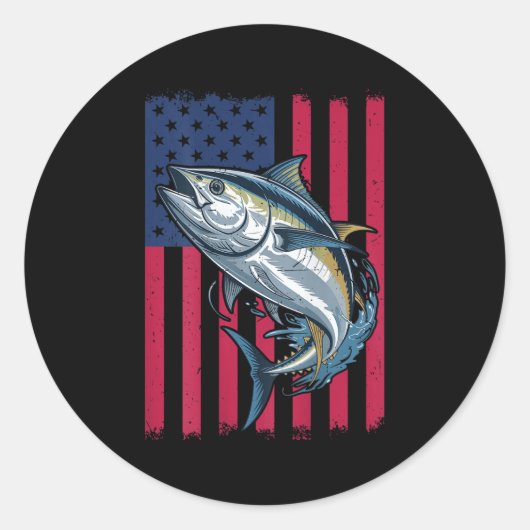 Youth Boys Deep Sea Fishing American Flag Bluefin Runder Aufkleber (Vorderseite)