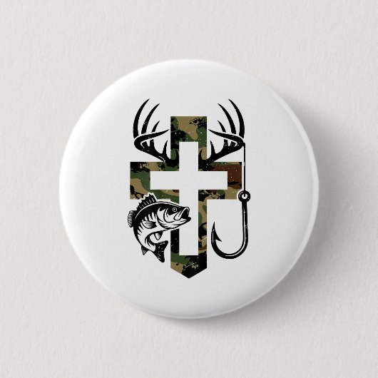 Youth Camo Faith Hunting Fishing Cross Hook Christ Button (Vorderseite)