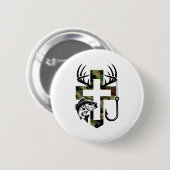 Youth Camo Faith Hunting Fishing Cross Hook Christ Button (Vorne & Hinten)