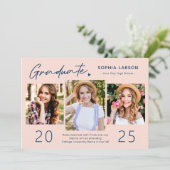 Youthful Navy Blush 3 Foto Collage Abschluss Ankündigung (Stehend Vorderseite)