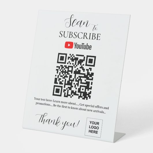 Youtube Abonnieren QR-Code Pedestal-Zeichen Sockelschild (Vorderseite)