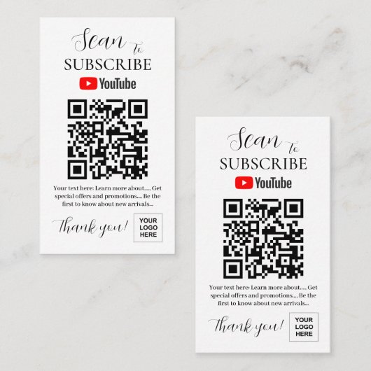 Youtube Abonnieren QR-Code Pedestal-Zeichen Visitenkarte (Vorne/Hinten)