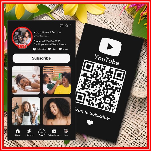 YouTube Black Influencer Vlogger Creator QR Code Visitenkarte