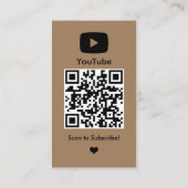 YouTube Brown Influencer Vlogger Creator QR Code Visitenkarte (Rückseite)