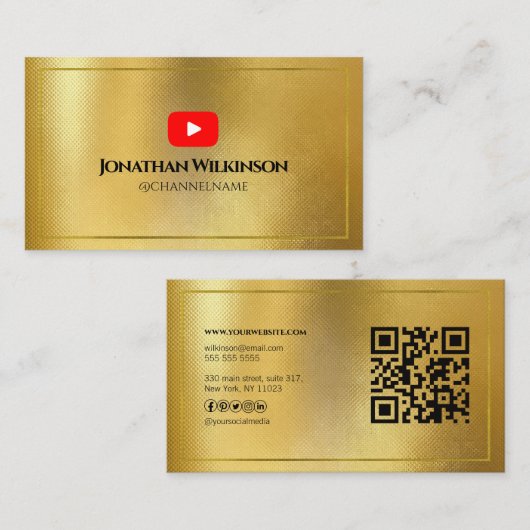 YOUTUBE Channel Advertisement QR Code GOLD Visitenkarte (Vorne/Hinten)