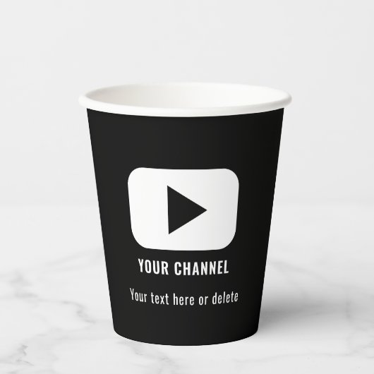 Youtube Channel Name Custom Black Pappbecher (Vorderseite)