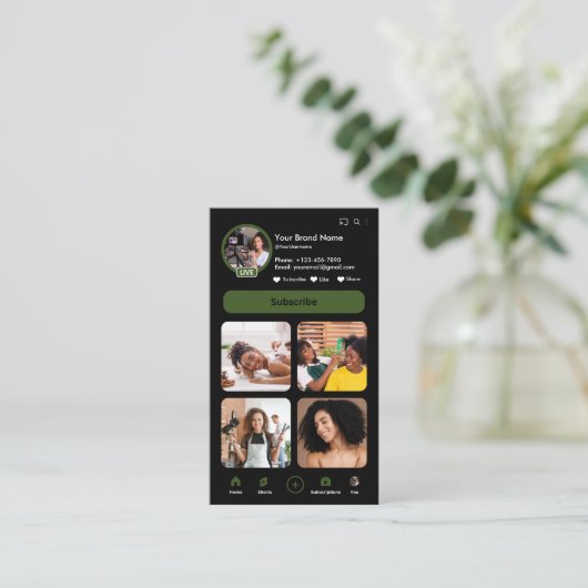 YouTube Clover Influencer Vlogger Creator QR Code Visitenkarte (Stehend Vorderseite)