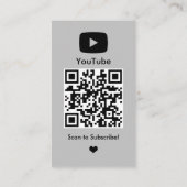 YouTube Gray Influencer Vlogger Creator QR Code Visitenkarte (Rückseite)