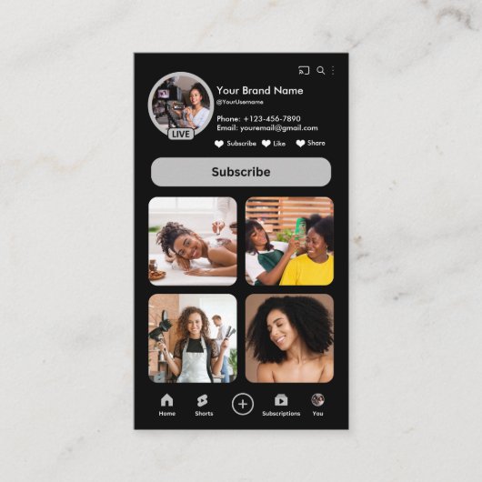 YouTube Gray Influencer Vlogger Creator QR Code Visitenkarte (Vorderseite)