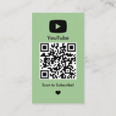 YouTube Green Influencer Vlogger Creator QR Code Visitenkarte (Rückseite)